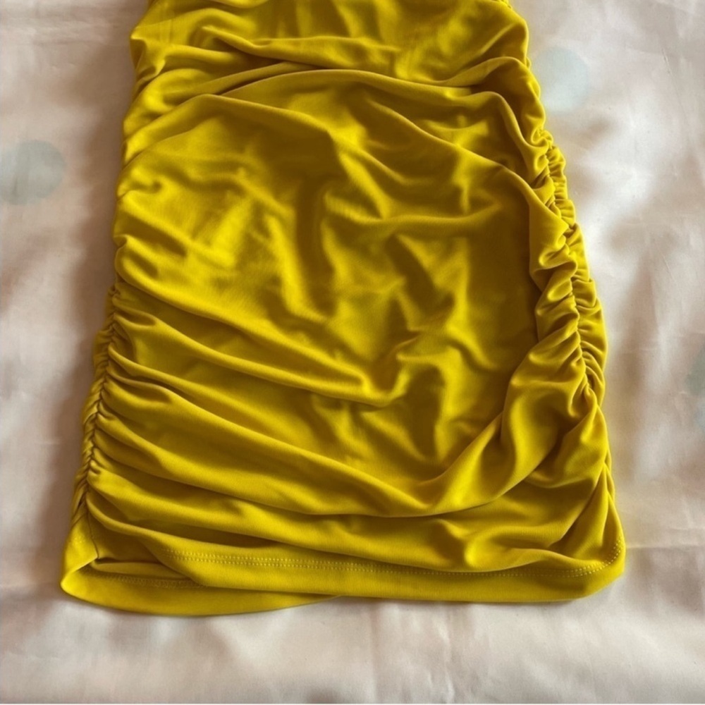 NEW! Cinq A Sept- Yellow Long Sleeve Ruched V Neck Miah Mini Dress NWOT - Picture 10 of 10